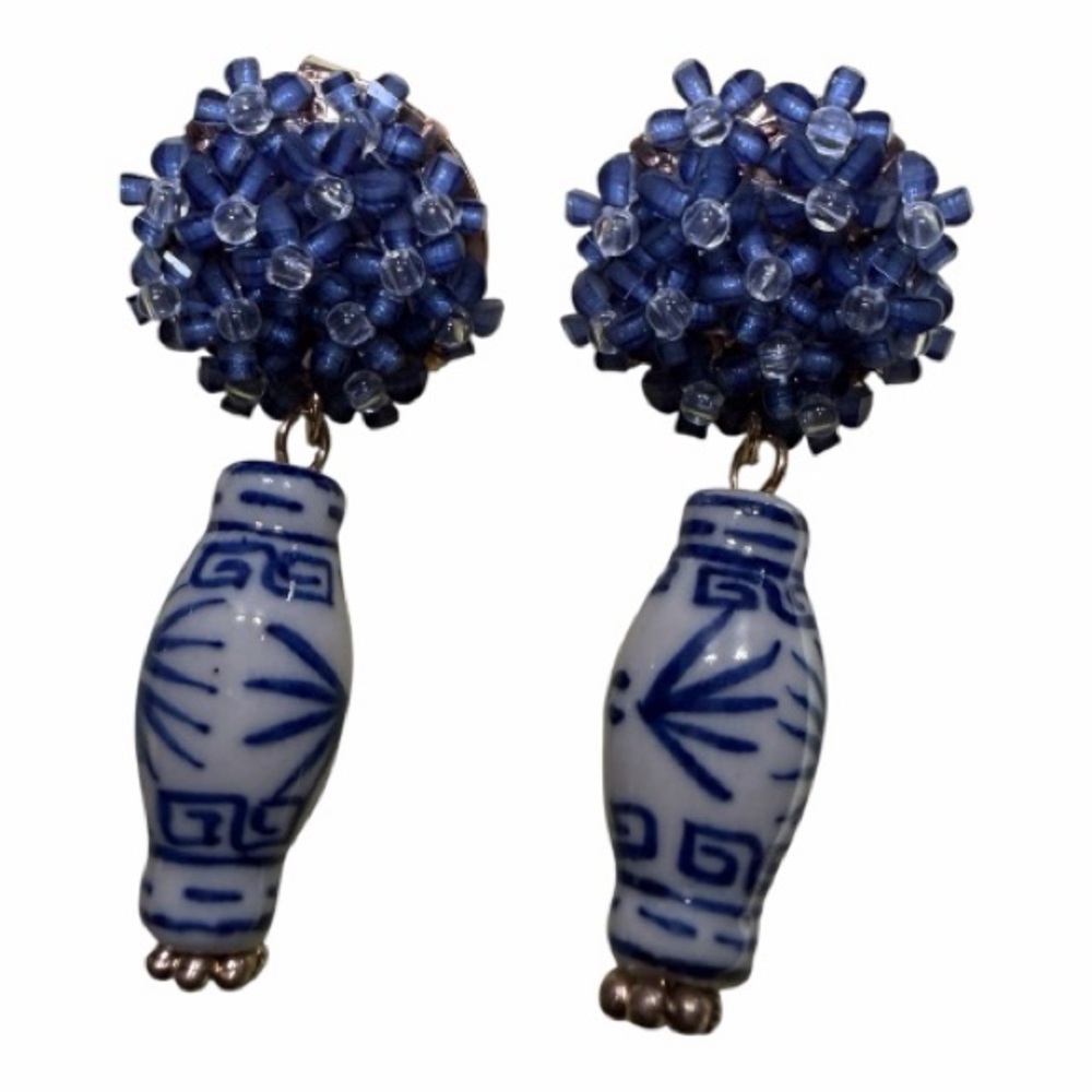 Blue Hydrangea‎ Style  Blossom Ginger Jar Earrings